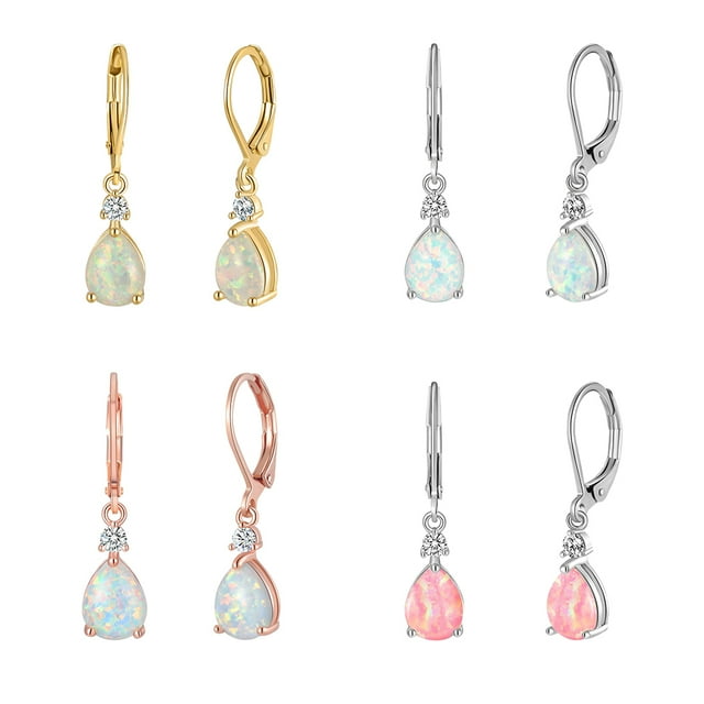 Baohd Trendy Tear Drop Earring Bohemian Style And Fashionable Fire Opals Dangle Earrings With Stone white 1Set