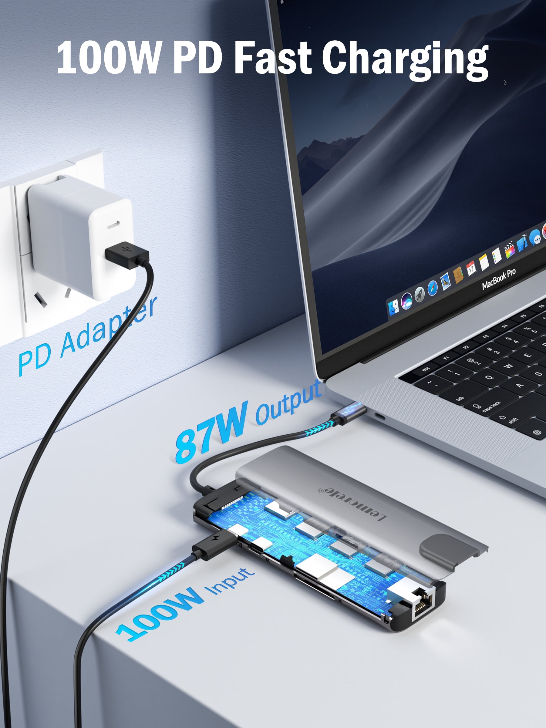 Lemorele 9 in 1 Laptops Docking Station with Gigabit Ethernet, 100W PD Charging, 4K HDMI, 5Gbps USB C/A Data Port,SD/TF Card Reader,Multiport Adapter USB C Hub for MacBook, Windows
