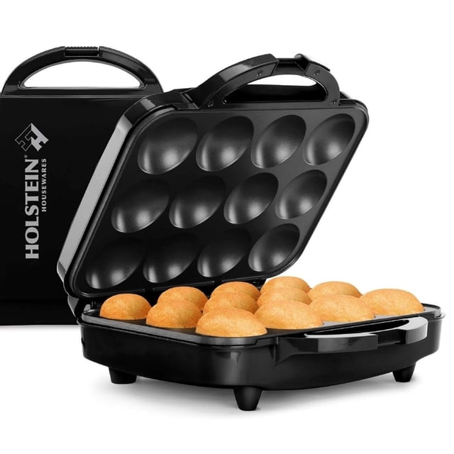Holstein Housewares - Máquina para hacer cupcakes antiadherente de tamaño completo, color negro - Hace 12 cupcakes, muffins, bollos de canela y más para cumpleaños, días festivos, venta de pasteles u