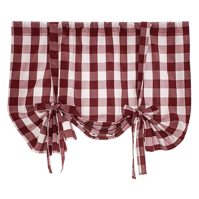 Cortina de ventana de casa de campo a cuadros, cortinas ajustables Rojo 60x120cm