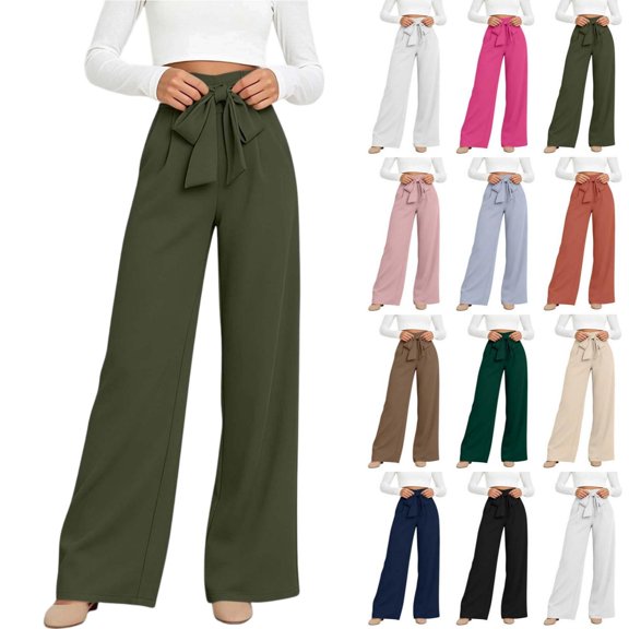 Tqcoqu Women's High Waisted Wide Leg Lounge Pants, Lightweight Loose Work Elastic Casual Outfits Trousers with Pockets