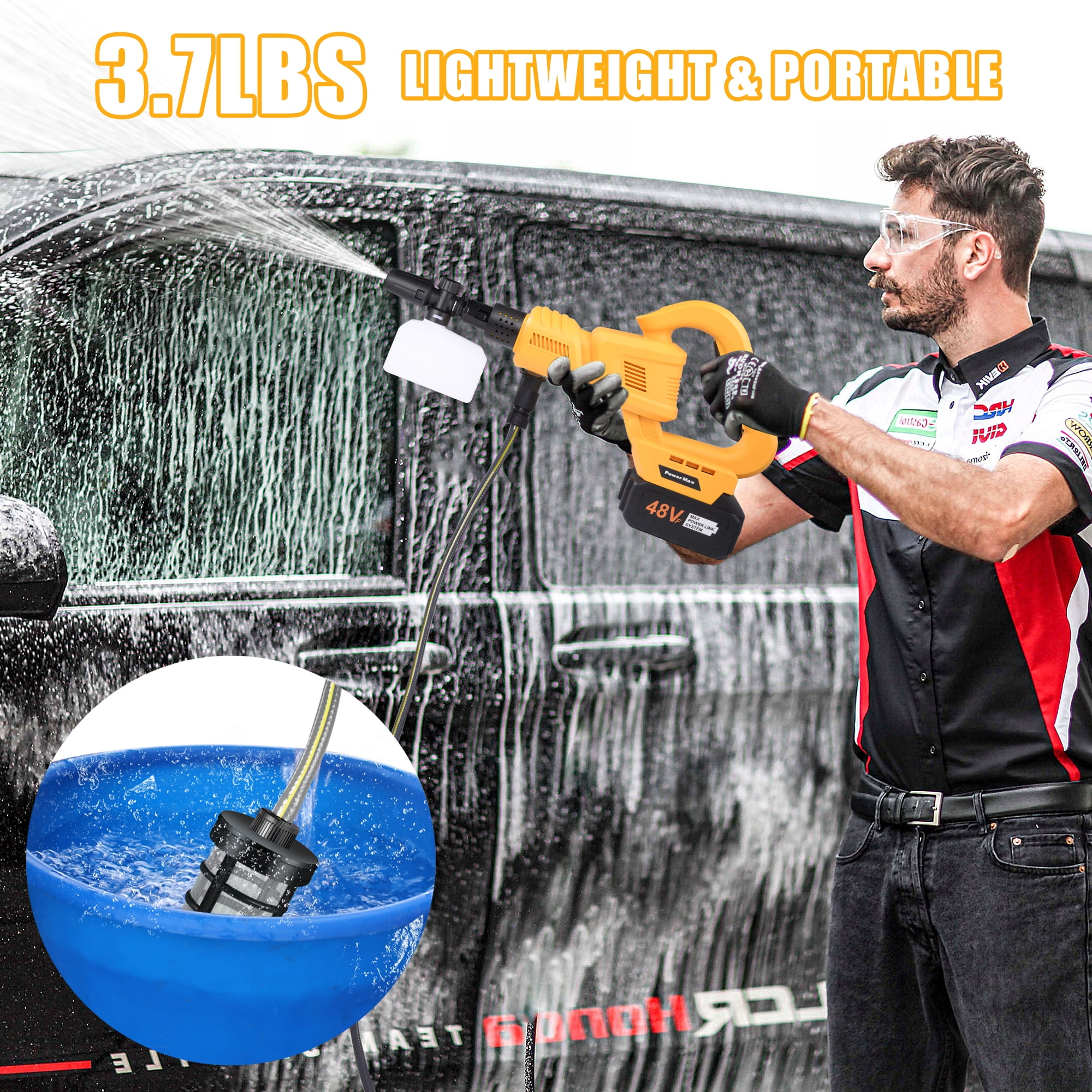 OIEXI Cordless Pressure Washer,652PSI Portable Power Washer with 2 Batteries,3-Speed Touchscreen Adjustable Battery Pressure Washer with 6-in-1 Nozzle,Great for Cleaning Windows,Patio,Cars(Yellow)