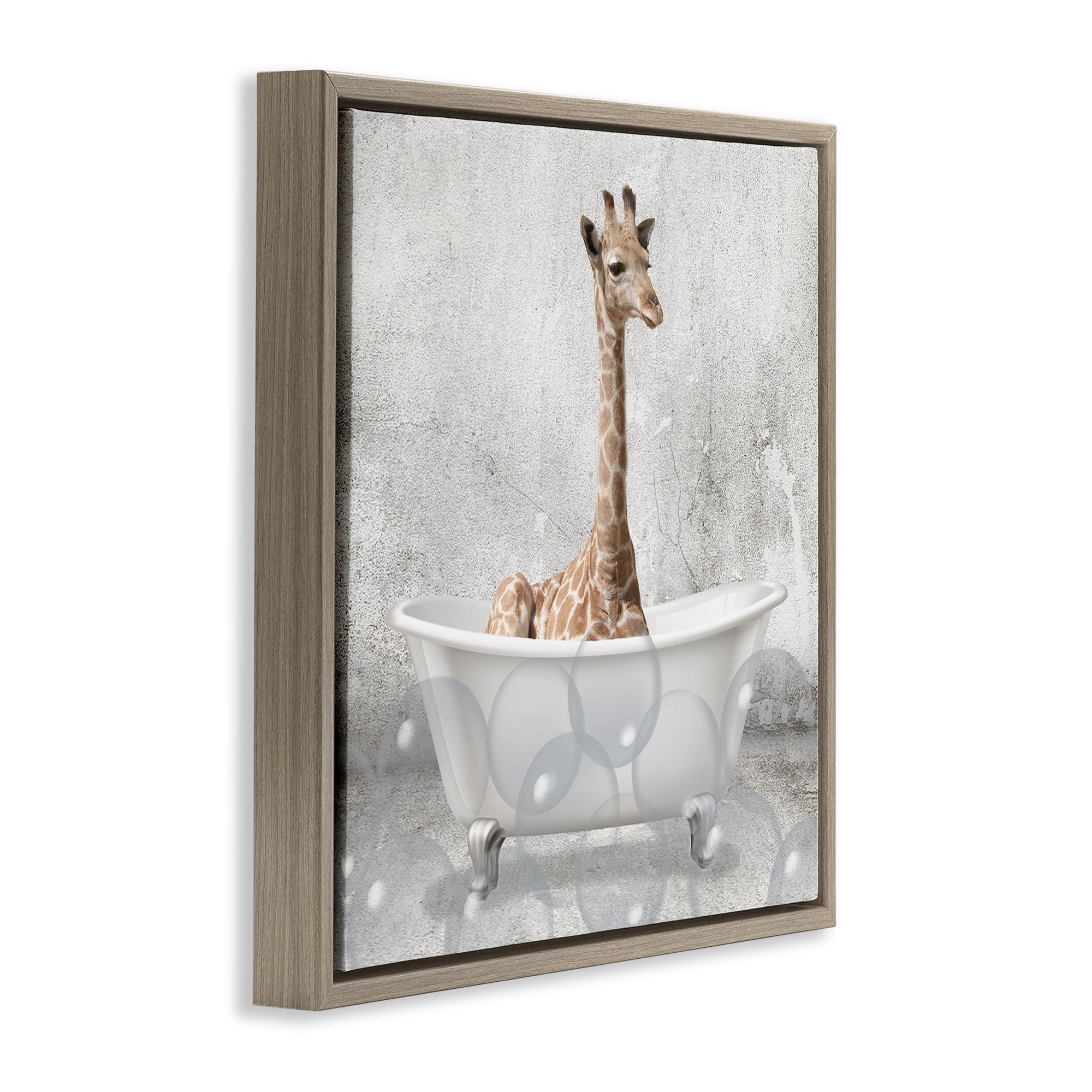 Stupell Industries Baby Giraffe Bath Time Animals & Insects Painting Brown Floater Framed Canvas Art Print Wall Art, 25 x 25