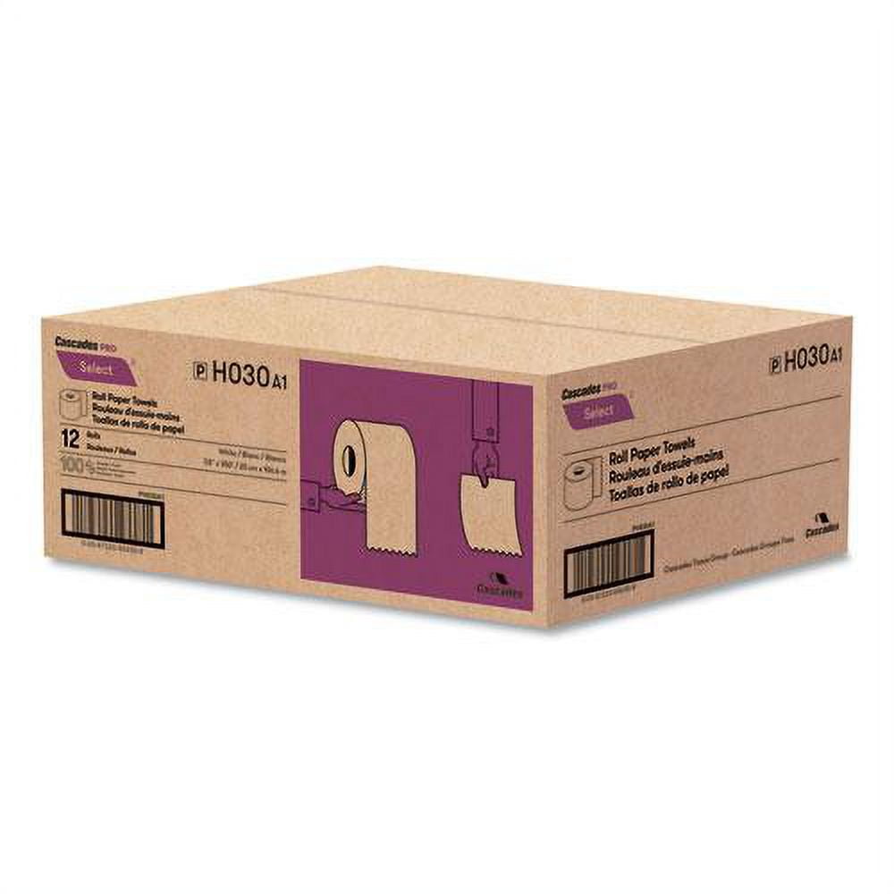 Cascades Select Roll Paper Towels, 1-Ply, 7.88" x 350 ft, White, 12 Rolls/Carton