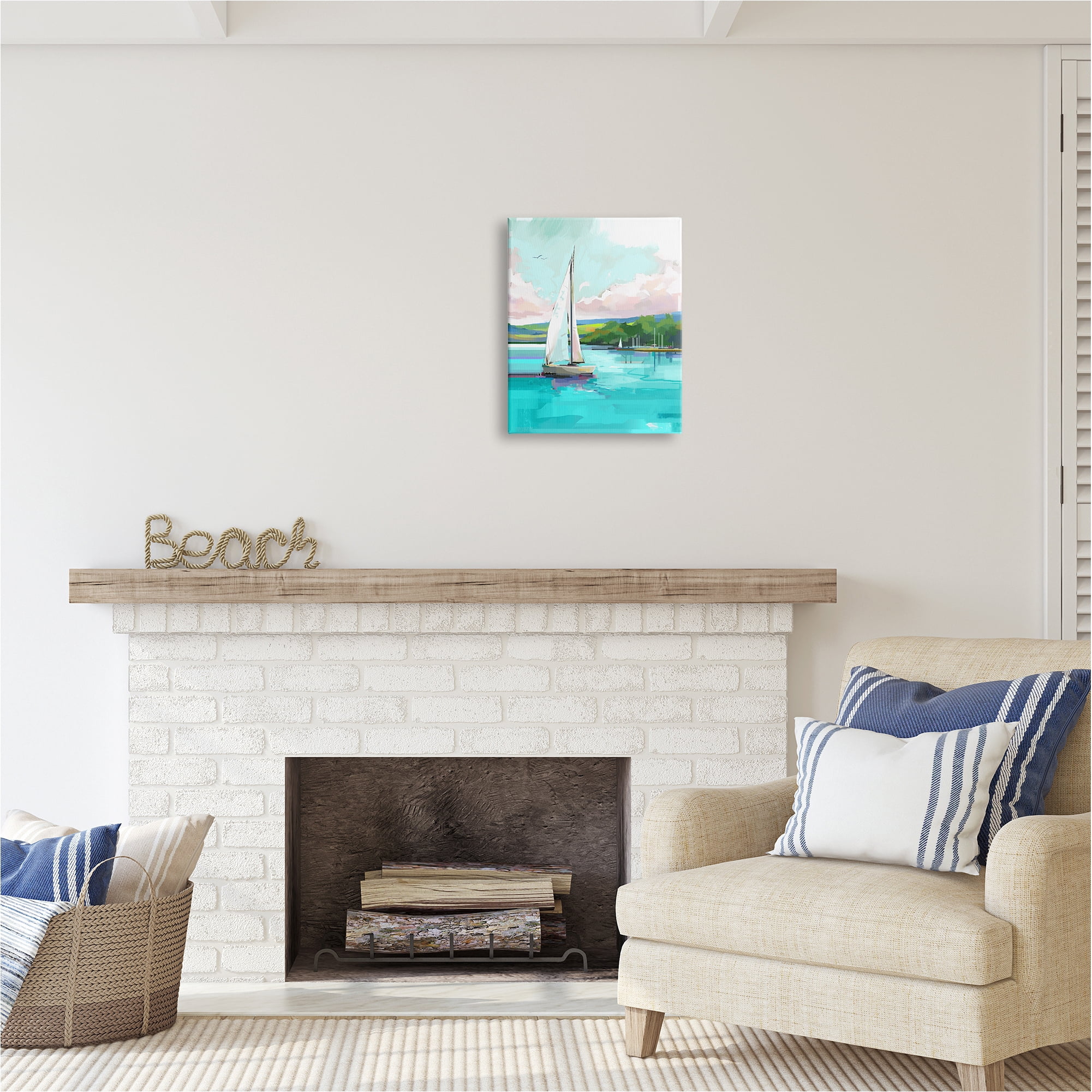 Stupell Industries Sailboat in Coastal Marina Transportation Painting Gallery Wrapped Canvas Art Print Wall Art, 16 x 20