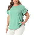 thumbnail image 4 of Agnes Orinda Women's Plus Size Summer Tops Ruffle Short Sleeve Crewneck Blouses Solid Casual Shirts 4X Light Green, 4 of 6
