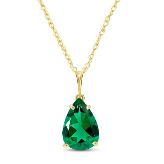 Galaxy Gold 14K Solid Gold 3.00 Carat Natural Emerald Pear Drop Pendant Necklace for Women - Yellow Gold Fine Jewelry