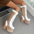 thumbnail image 4 of Platform Fuzzy Knee High Snow Boots for Women Cold Weather Fashion Plush Chunky Heel Mid Calf Winter Dress Tall Boots, 4 of 7