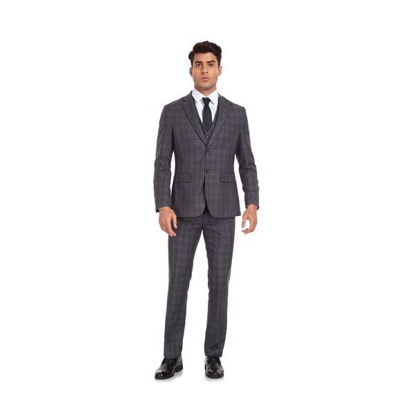 ETHAN Mens 3 Piece Suit Slim Fit for Wedding Evening Party Gray Piaid Suit Men Size XS