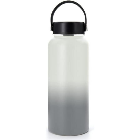 

32oz Insulated Metal Vacuum Flask Sport Bottle Double Wall 304 Stainless Steel BPA Free Rust and Leak Proof (32oz Grey) Gray