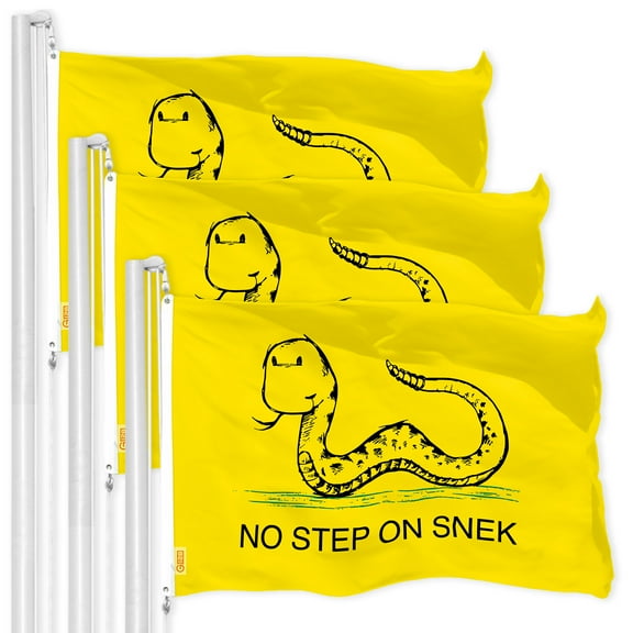 G128 3 Pack: No Step on Snek Cute Cartoon Flag | 3x5 Ft | LiteWeave Pro Series Printed 150D Polyester | Novelty Flag, Vibrant Colors, Brass Grommets, Thicker and More Durable Than 100D 75D Polyester