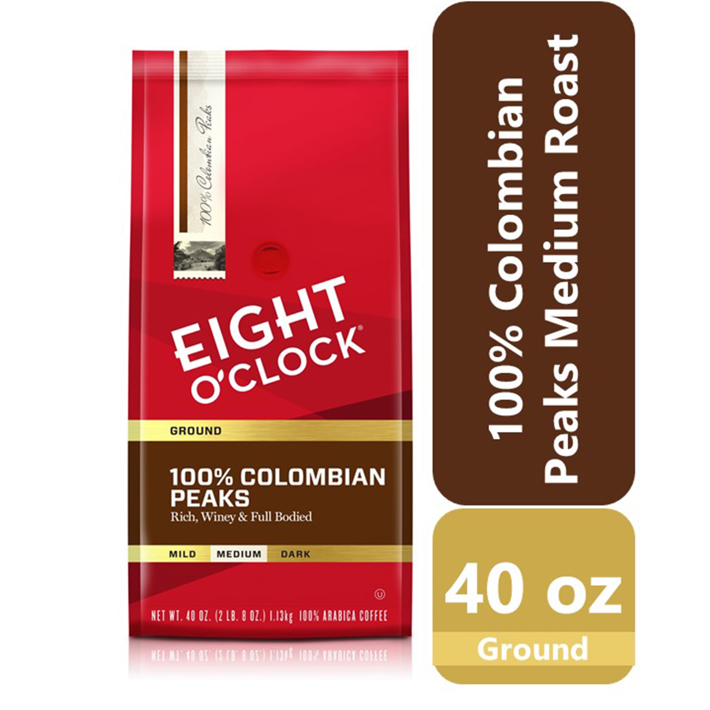 Eight O'Clock 100 Colombian Peaks Medium Roast Ground Coffee, 40 oz