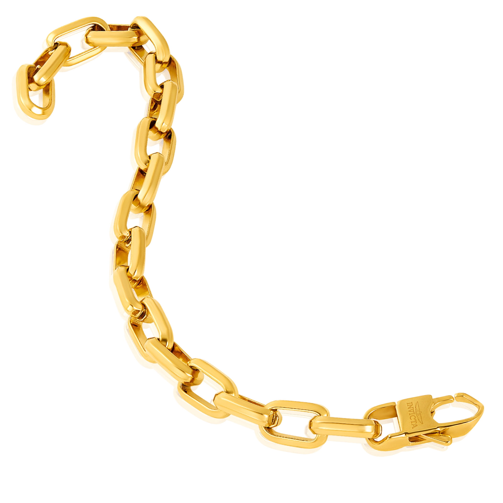 Invicta Jewelry Men's Large Nautical Oval Link Chain Gold Plated Bracelet (10mm) - 9"
