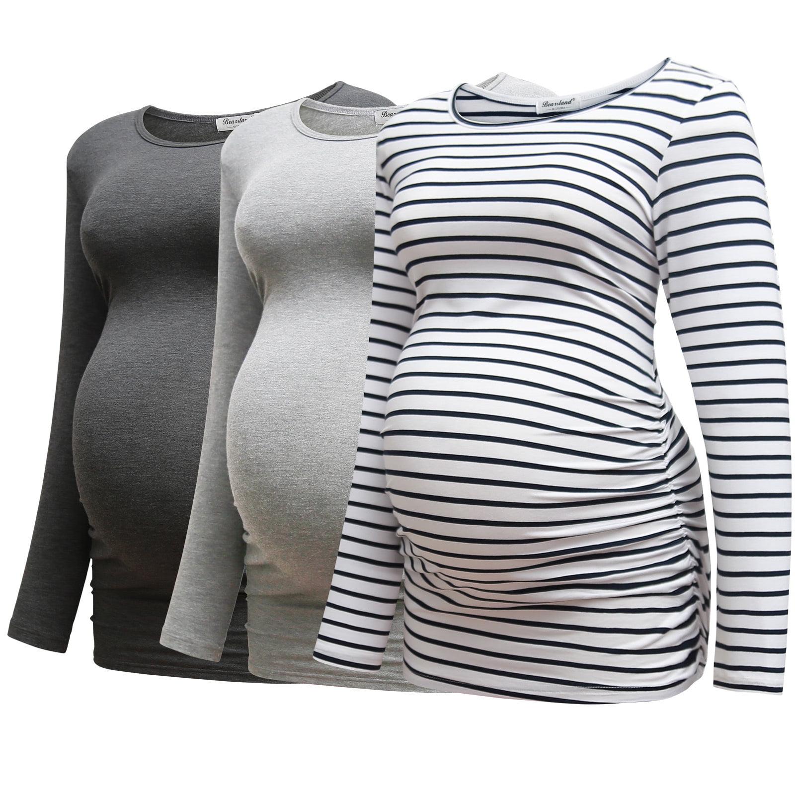 Bearsland Women's Long Sleeve Maternity Tops Casual Side Ruched Clothes