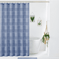thumbnail image 1 of Dainty Home Megan 3D Linen Textured Linen Look Chenille Striped Designed Fabric Shower Curtain 70"W x 72"L in Denim Blue, 1 of 9