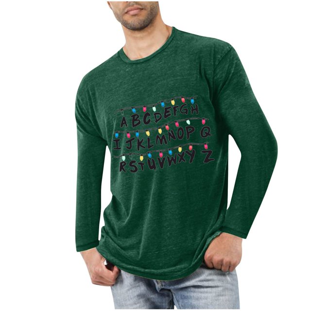 Blusas y camisas de manga larga con cuello redondo para hombre, deportivas, fitness, hogar, pijamas estampados, camiseta de manga larga con cuello redondo, blusa de poliéster para hombre