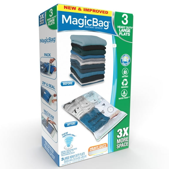 MagicBag Heavy Duty Original Flat Instant Space Saver Storage Bags - Large - 3 Pack