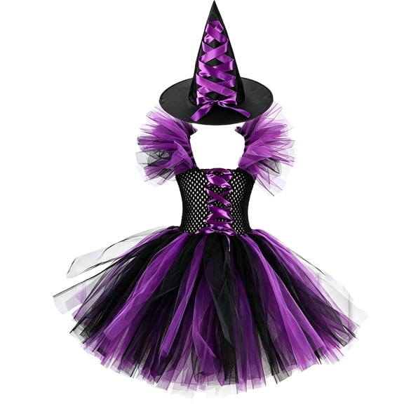 Women Halloween Costume Dress With Witch Hat, Tulle Party Outfit For Cosplay, Dance Recitals, Stage Performances, Costume Parties, Photo Sessions, Parades And Fantasy Dress Up Occasions
