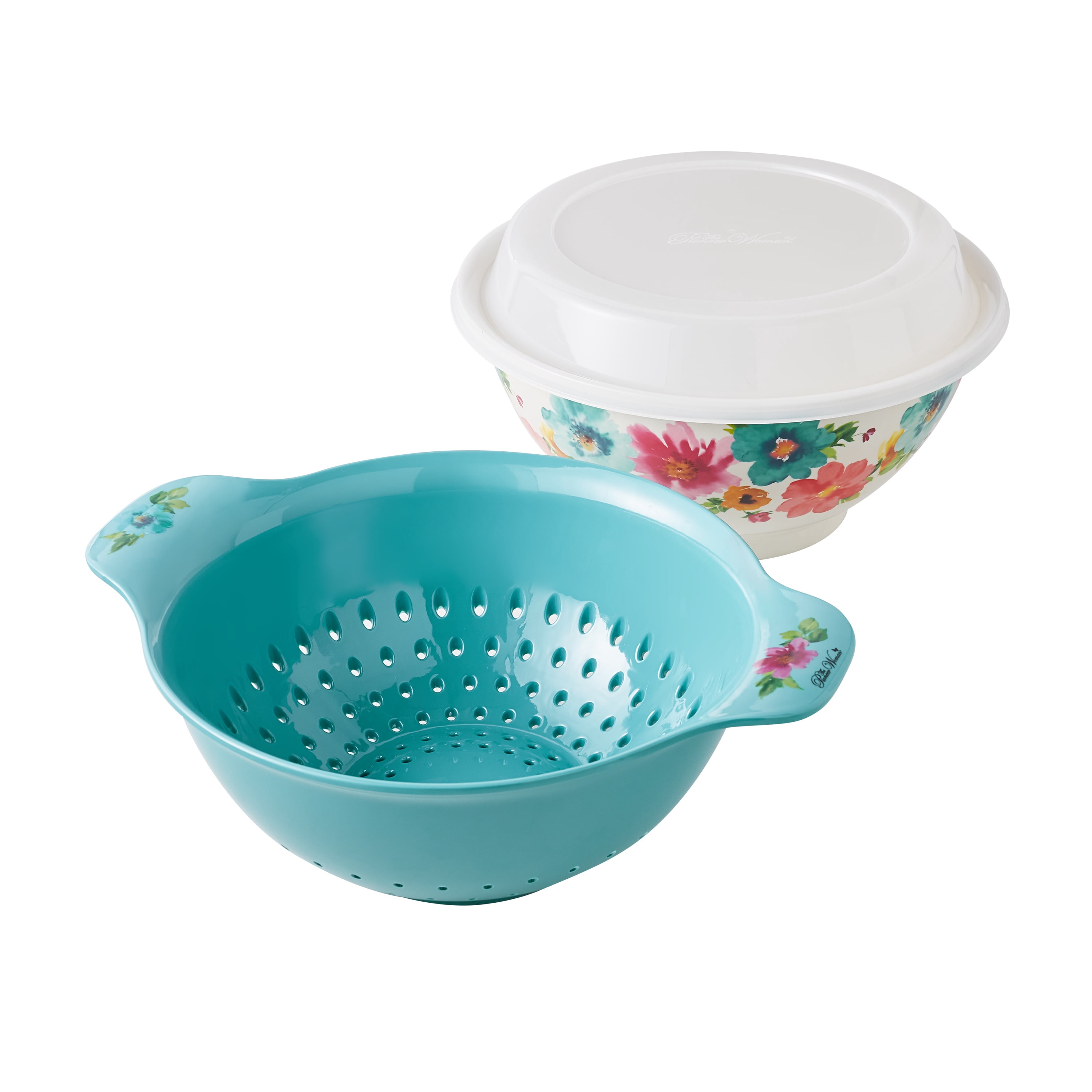 The Pioneer Woman 3-Piece Melamine Bowl and Colander Set, Cheerful Rose