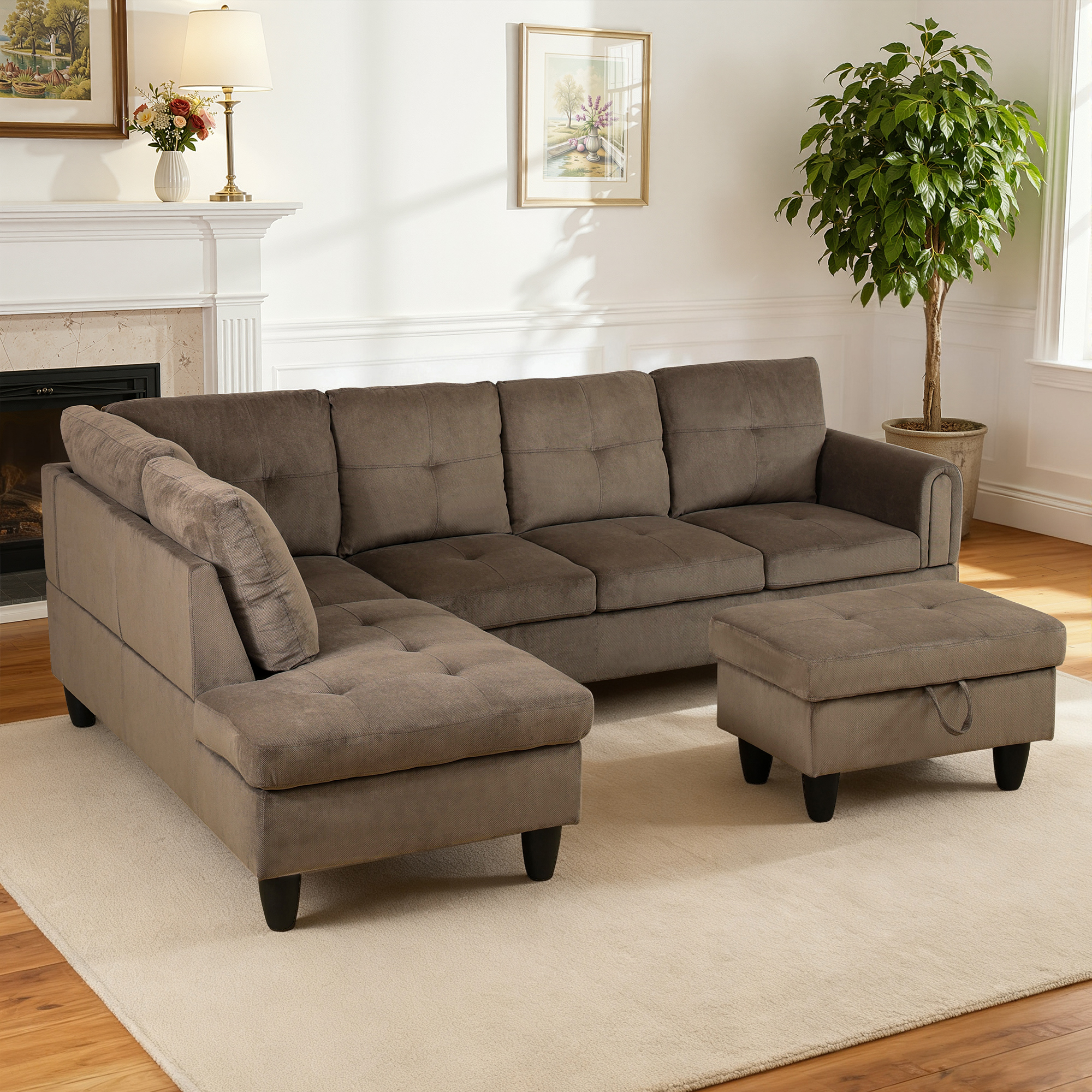 MAYEERTY Modern Adult 3-Piece Couch Living Room Sofa Set，Brown