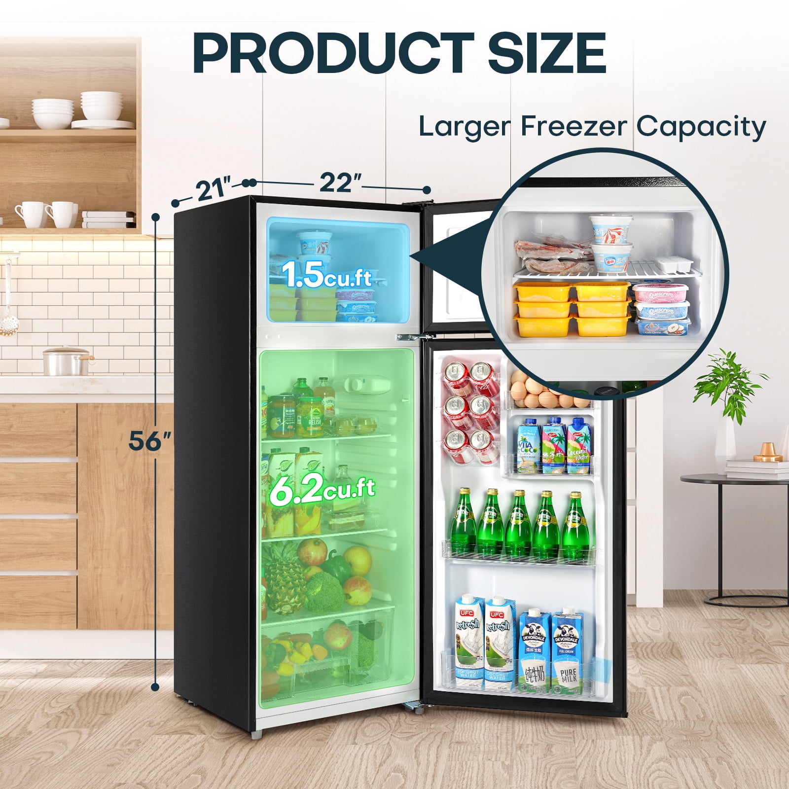 Upstreman 7.7 Cu.Ft. Double Door-Apartment Size Fridge with Large Capacity Top Freezer