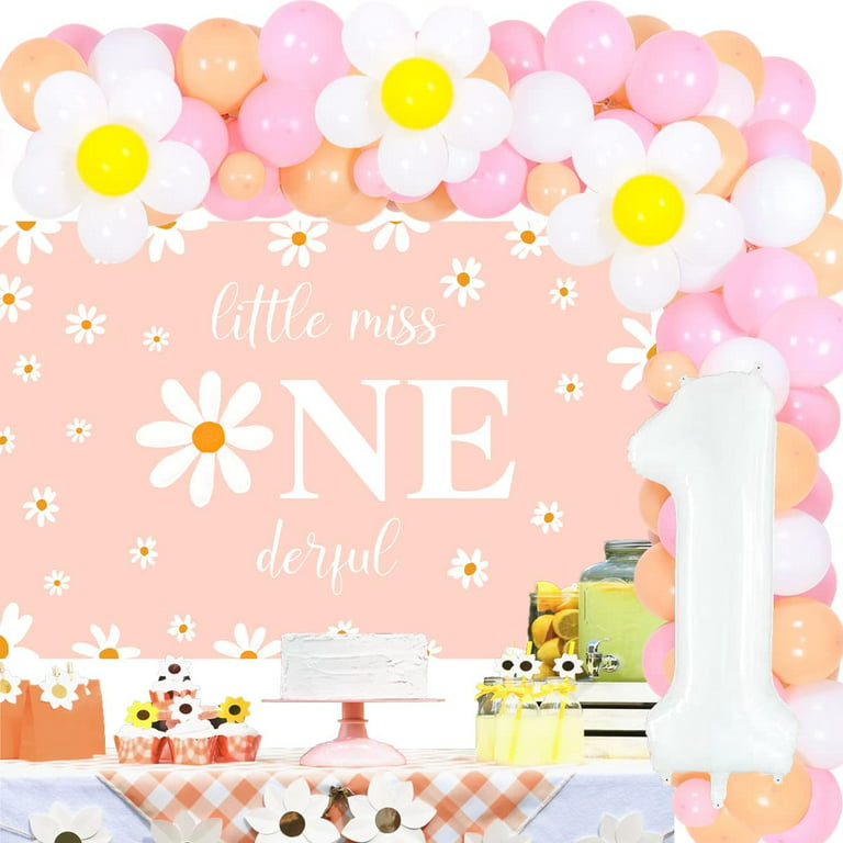 Daisy Party Decorations-Boho First Birthday Party Supplies Daisy Theme One  Backdrop Baby Girl 1st Birthday Decor(Pink)