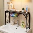 thumbnail image 5 of Over Sink Shelf with Pull Out Drawer, Expandable Black Metal Kitchen Over The Sink Shelf Rack, Bathroom Storage Shelf Riser with Scrollwork Design, 5 of 8