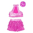 thumbnail image 4 of YONGHS Kids Girls Hip Hop Dancewear Shiny Sequins Halter Neck Crop Top with Skirt Set Hot Pink-A 10, 4 of 5
