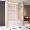 thumbnail image 3 of 60 in. W x 60 in. H Frameless Sliding Bathtub Shower Door with 1/4 "(6 mm) Clear Tempered Glass, Brushed Gold, 3 of 8