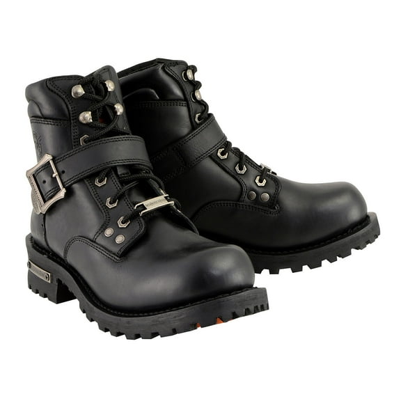 Milwaukee Leather Men's Wide-Width Classic Black Leather Lace-Up 6-inch Engineer Boots with Side Buckle MBM9010W 10W