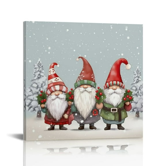 JRXY Winter Snowflake Xmas Tree Christmas Gnome Canvas Wall Art, Wall Decor for Bedroom Living Room Bathroom Kitchen Office, 16x16 Inch Print Picture Paintings, Framed Ready to Hang 12x12 in