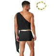 thumbnail image 2 of TiaoBug Men's Cupid Toga Costume Roman Greek One Shoulder Shorts Jumpsuit with Gold Leaves Headwear Black L, 2 of 7