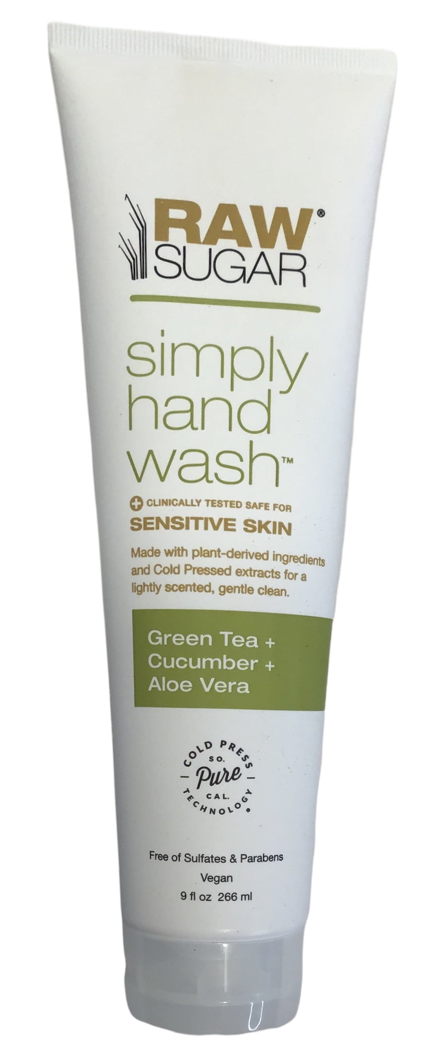 Raw Sugar Simply Hand Wash for Sensitive Skin, Vegan, Green Tea Cucumber Aloe Vera, 9 FL OZ, Free of Sulfates and Parabens