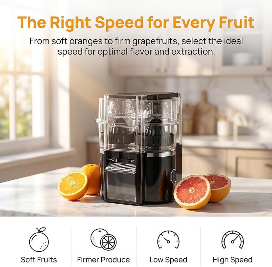 Dual-Head Automatic Citrus Juicer, Electric Citrus Juicer, Exprimidor De Naranjas Electrico, Easy to Clean & Use, 1-Button Automatic Juicer Machine for Orange, Lemon, Lime (1pc)