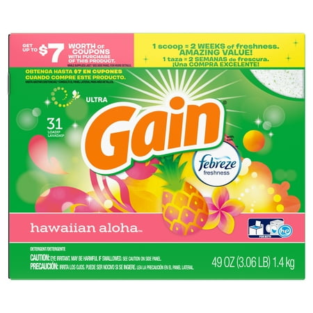 Gain Powder Laundry Detergent for Regular and HE Washers, Hawaiian Aloha Scent, 34 ounces 30