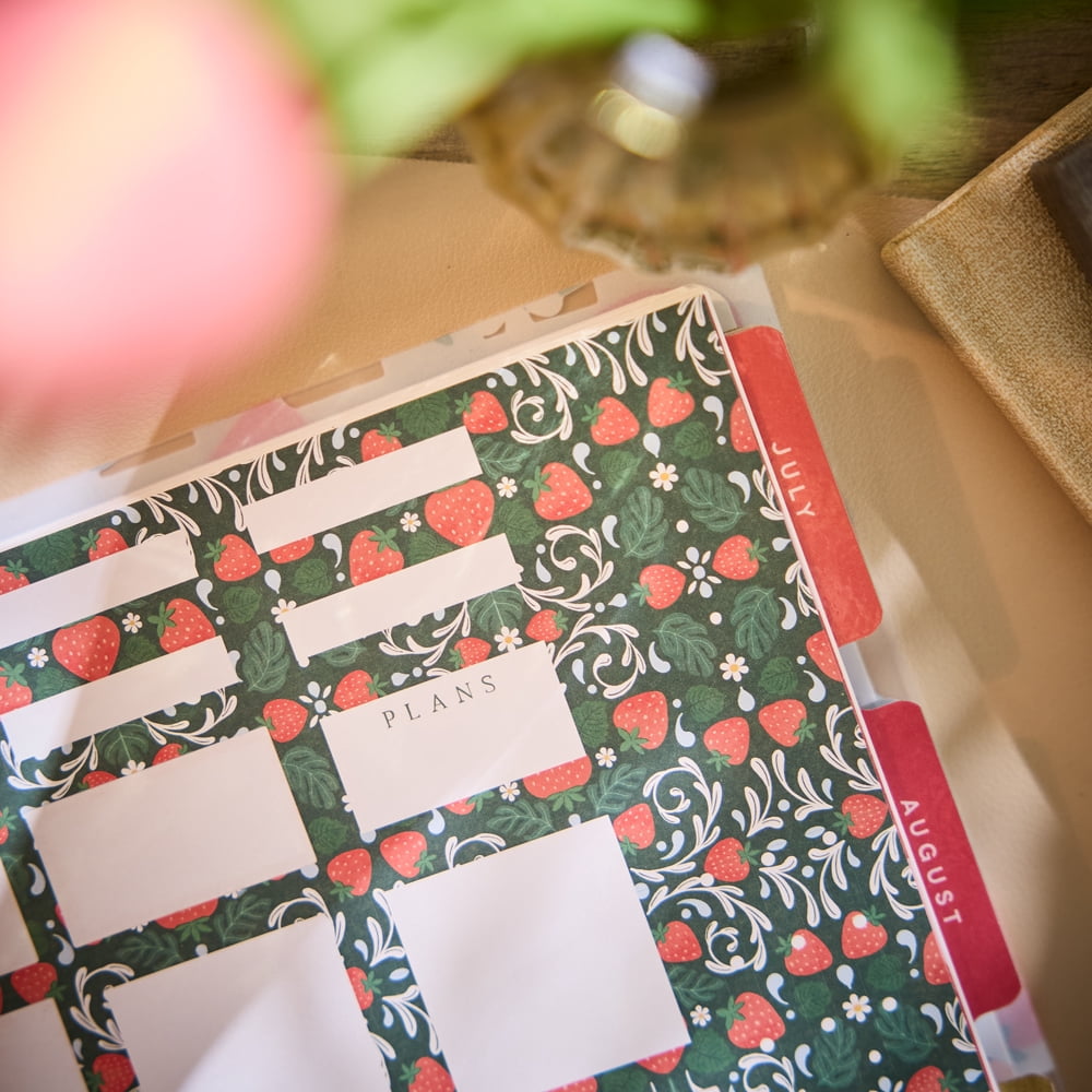 Happy Planner Strawberry Picnic Dated 12-Month Planner, July 2026 – June 2027, Classic Size, Horizontal Layout, Disc-Bound, 3 Bonus Months, 2 Sticker Sheets, 7" x 9.25"