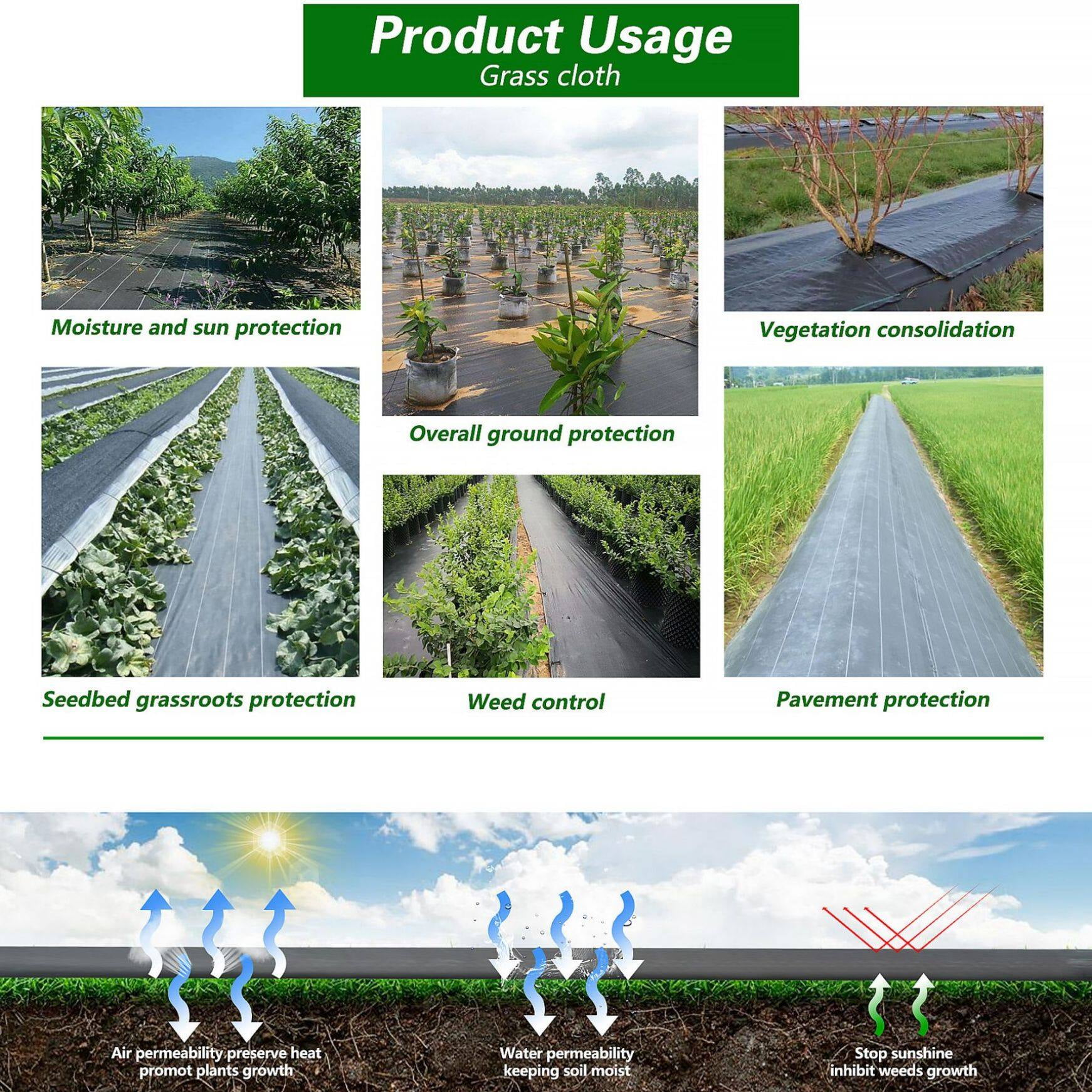 Garden Weed Barrier, Heavy-duty Landscape Fabric Ground Cover Durable Polyethylene Cloth Premium Weeds Control Mat for Gardening, Soil Erosion Control, and Other Outdoor Projects, 6FT x 200FT