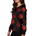 thumbnail image 4 of Domzest Halloween Scrub Jacket for Women Button Front Pumpkin Ghost Bat Graphic Nurse Uniform Funny Scrub Top Deep Red M, 4 of 6