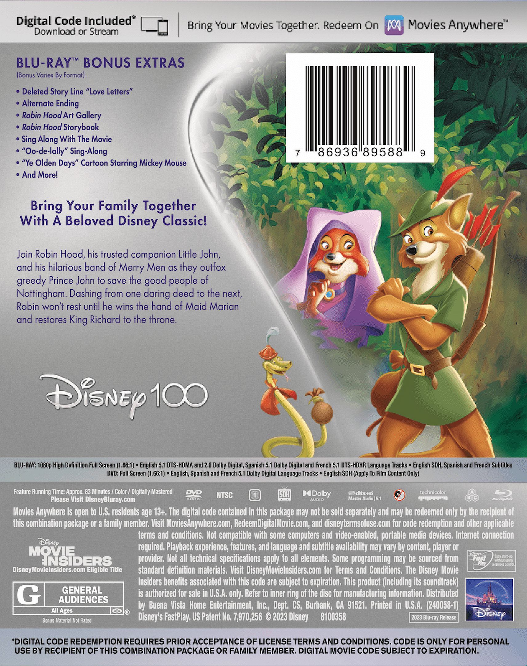 Robin Hood - Disney100 Edition Walmart Exclusive (Blu-ray + DVD + Digital Code) - image 4 of 11