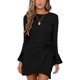 thumbnail image 1 of Vestido de manga larga con cuello redondo,Vestido midi de manga larga ajustado con lazo de manga larga acampanado Vestido corto de cintura alta con volantes Estándares líderes en la industria, 1 of 6
