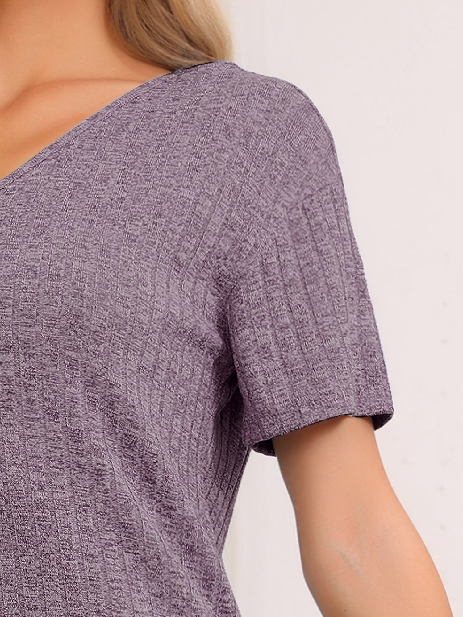 DARING DIVA Women's 2 Pcs Ribbed Knit Lounge Outfits Casual Pajama Sets Purple XS