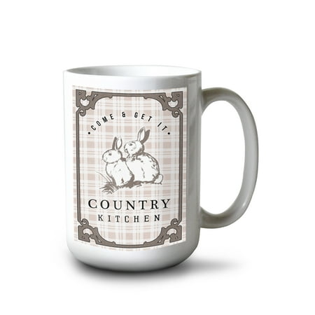 

15 fl oz Ceramic Mug Country Kitchen Bunnies on Plaid Dishwasher & Microwave Safe