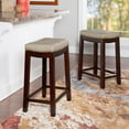 thumbnail image 4 of Linon Claridge Wood Set of 2 Counter Stools Beige Faux Leather Seats in Dk Brown, 4 of 8