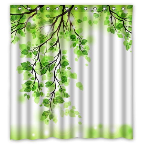MOHome Beautiful Spring Green Leafs Tree Shower Curtain Waterproof
