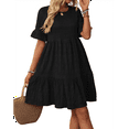 thumbnail image 3 of Vestidos de Verano para Mujer 2025, Cuello Redondo, Abullonada, Cintura Alta, Fruncido, Corte A, Holgados, Midi, Negro, Talla L, 3 of 9