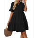 thumbnail image 3 of Vestidos de Verano para Mujer 2025, Abullonada, Cuello Redondo, Cintura Alta, Fruncido, Corte A, Holgado, Midi, Negro, Talla S, 3 of 9