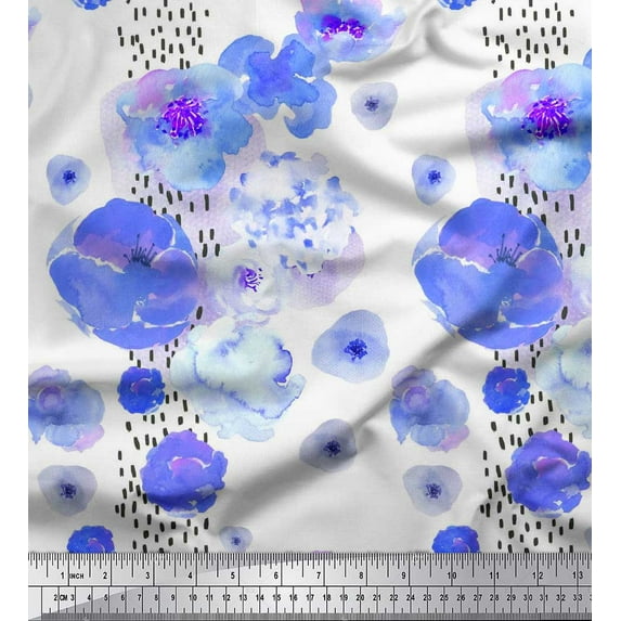 Soimoi Cotton Poplin Fabric brush stroke & floral Watercolor Print Fabric by the Yard 56 Inch Wide