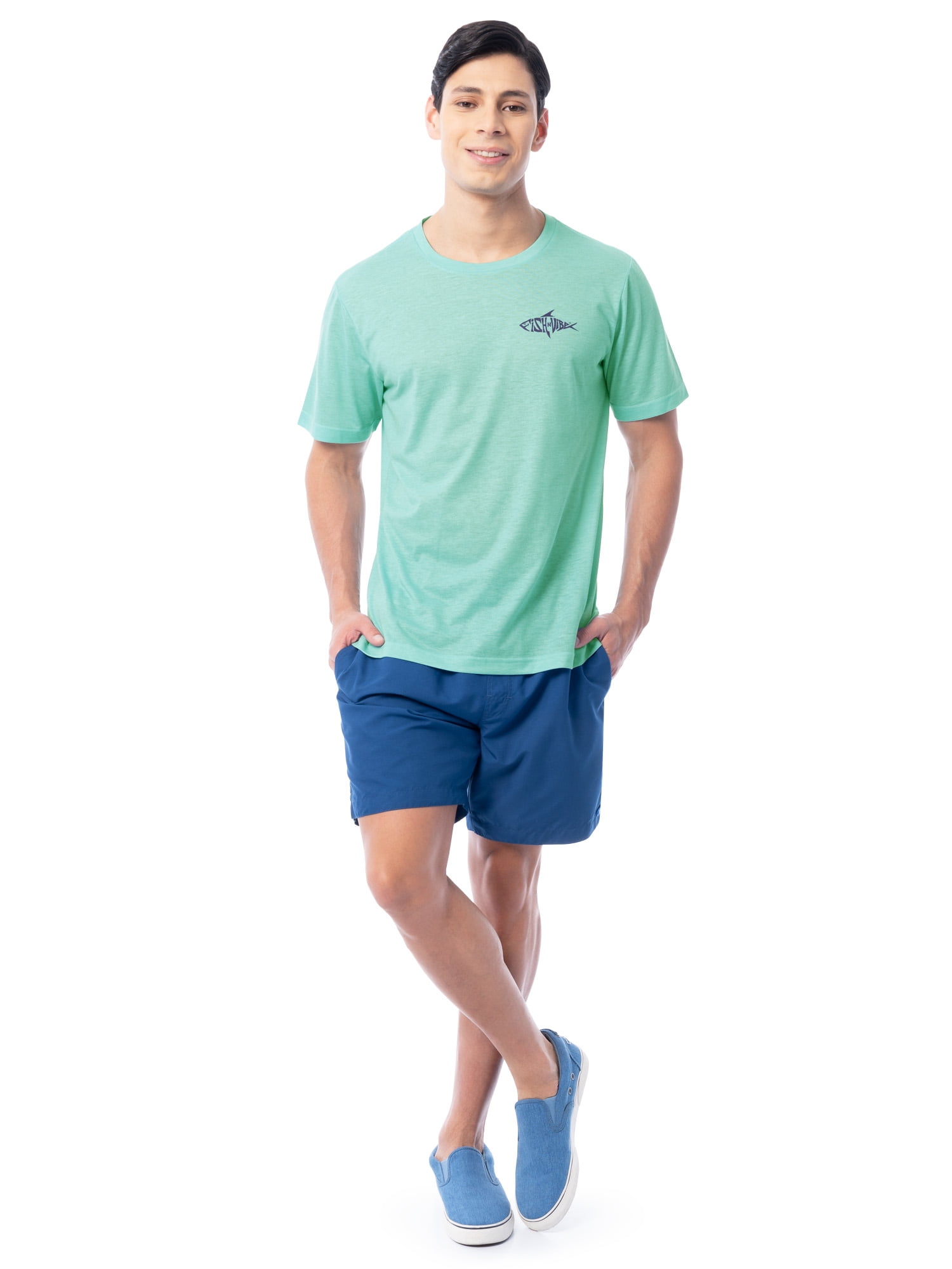 Fish N Vibe Men's Short Sleeve Fishing Performance Outdoor Graphic T-Shirt, Aqua Haze, M