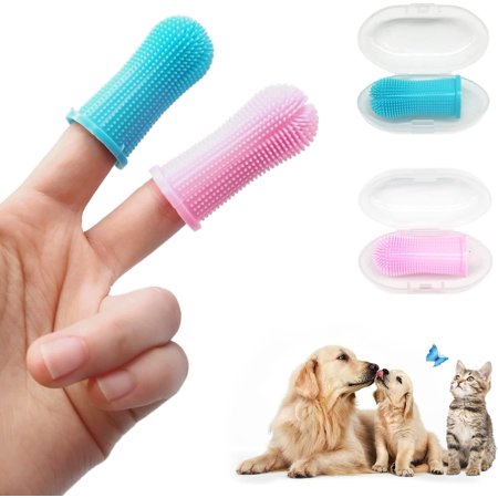 Dog Finger Toothbrush, 2PCS Toothbrush with Storage Case, Dog Teeth Cleaning Finger Brush, Silicone Teeth Cleaning, Dog Cat Puppy Toothbrush