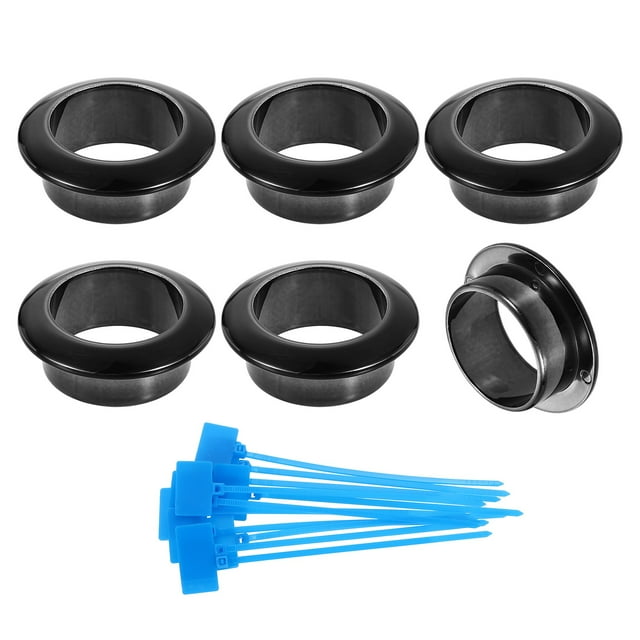 6Pack 1" (25mm) ABS Plastic Cable Hole Cover with Cable Ties, Metallic Black
